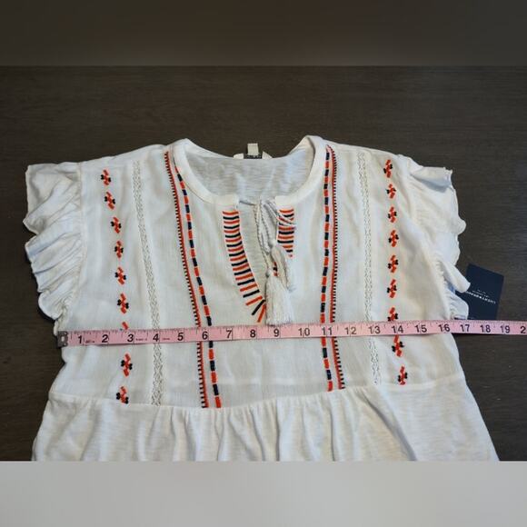 Lucky Brand White Boho Peasant Embroidered Blouse Size Small - Picture 6 of 14